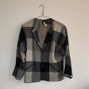 Simone Alexander for Patty Woodard Plaid Blazer Jacket - Womens 4 - Black/Gray